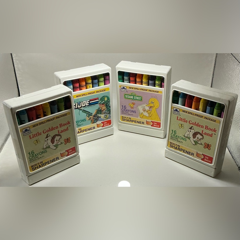 Vintage 1989 Lot Of 4 New Golden 16 Crayons W/ Sharpener School Quality Sets